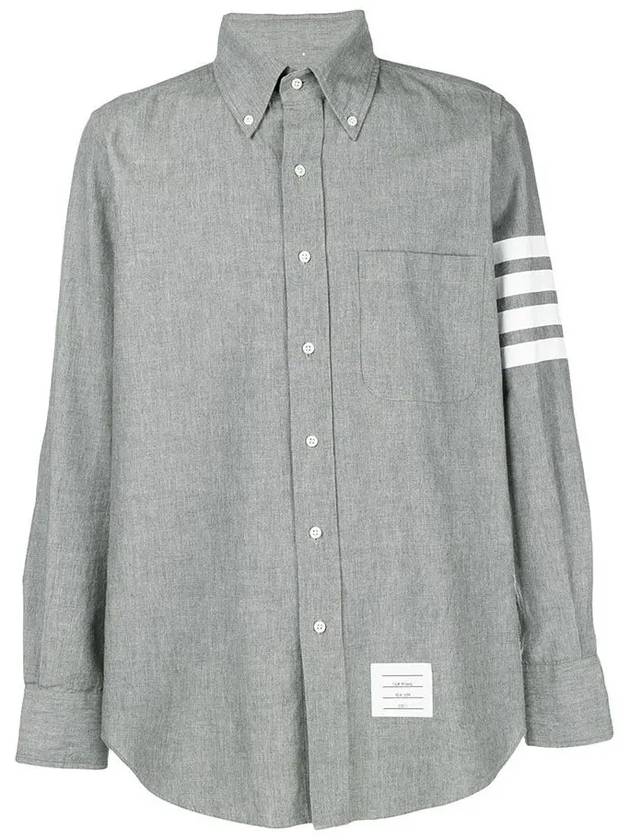 Men's Diagonal Shambray Print Nametag Straight Fit Long Sleeve Shirt Medium Grey - THOM BROWNE - BALAAN 3