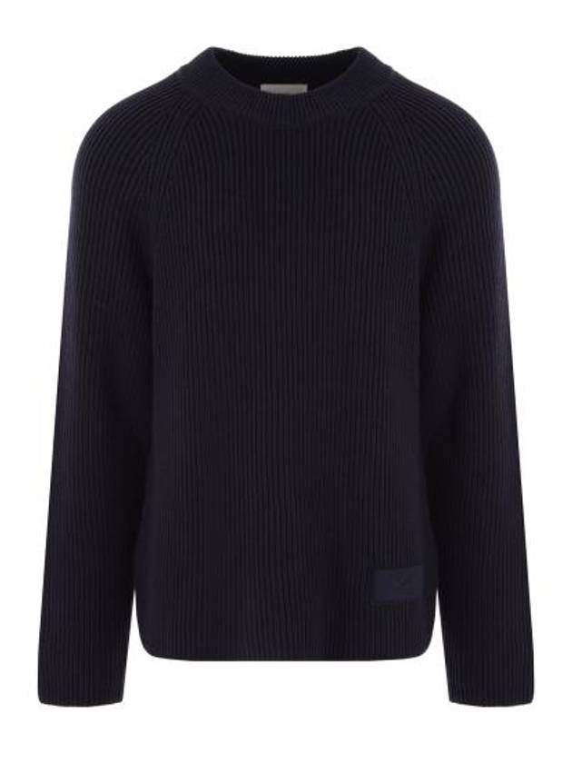 Logo Patch Wool Knit Top Night Blue - AMI - BALAAN 1