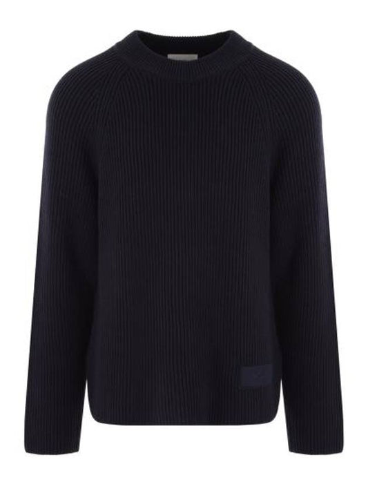 Logo Patch Wool Knit Top Night Blue - AMI - BALAAN 1