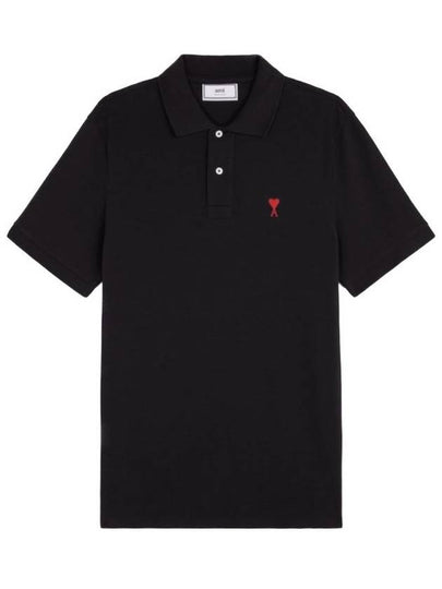 Heart Logo Polo Shirt Black - AMI - BALAAN 2