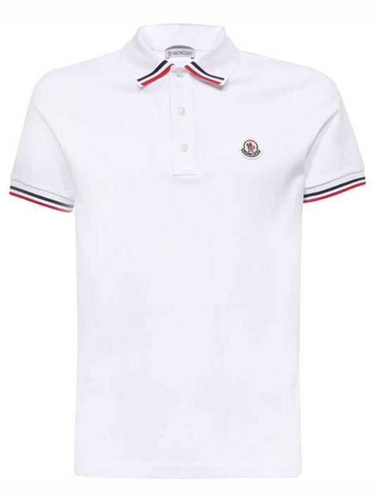 Logo Patch Three-Line Collar Short Sleeve Polo Shirt White - MONCLER - BALAAN 2