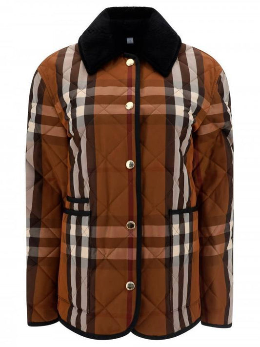 Women's Check Diamond Quilted Jacket Brown - BURBERRY - BALAAN.