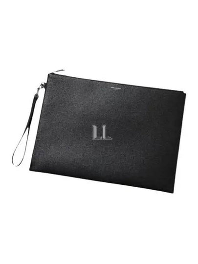 Embossed Leather Grain De Poudre Zipper Tablet Clutch Bag Black - SAINT LAURENT - BALAAN 2