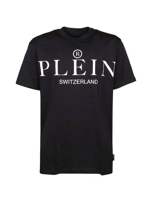 Swiss logo printing round short sleeve t-shirt black - PHILIPP PLEIN - BALAAN.