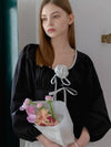 ROSE CORSAGE RIBBON BLOUSE_BLACK - ANOETIC - BALAAN 1