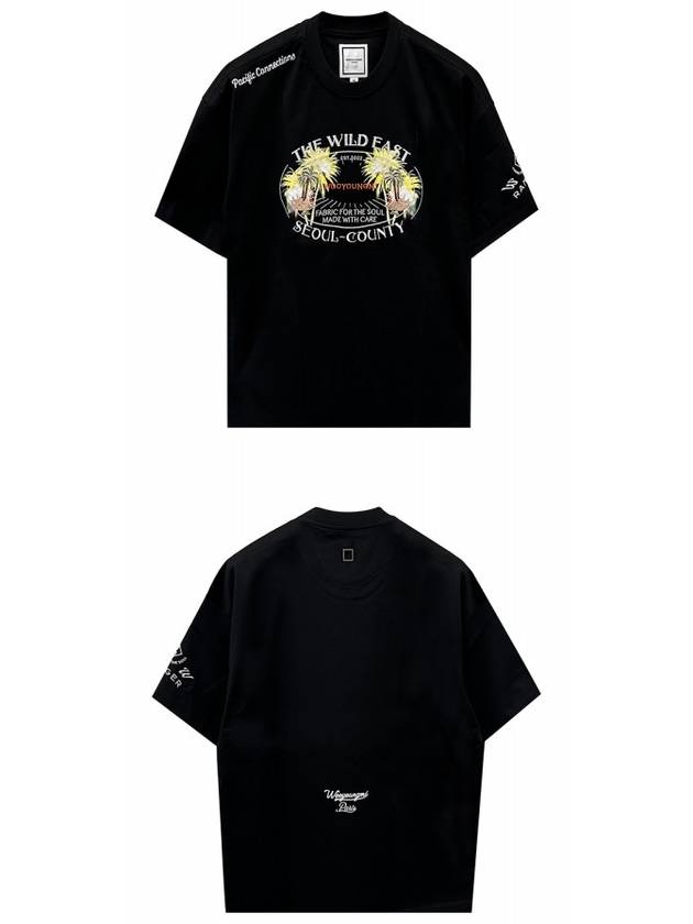 Palm Tree Graphic Short Sleeve T-Shirt Black - WOOYOUNGMI - BALAAN 5