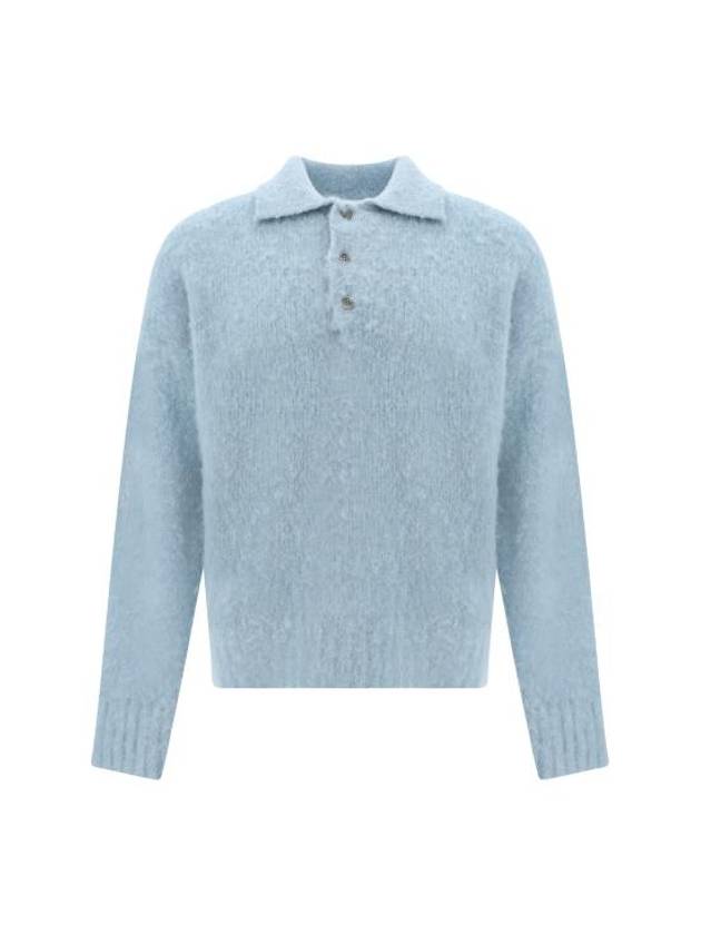 Pullover Knit Polo Shirt Blue - AMI - BALAAN 2