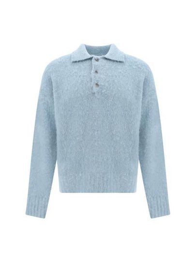 Pullover Knit Polo Shirt Blue - AMI - BALAAN 2