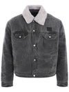 24SS C90161 GRAY Acne Face Logo Padded Denim Jacket - ACNE STUDIOS - BALAAN 1