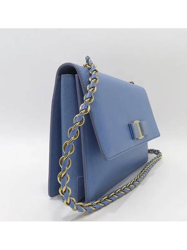 Ferragamo 21 E480 Blue Saffiano Barazini Gold Metal Chain Cross Bag - SALVATORE FERRAGAMO - BALAAN 3