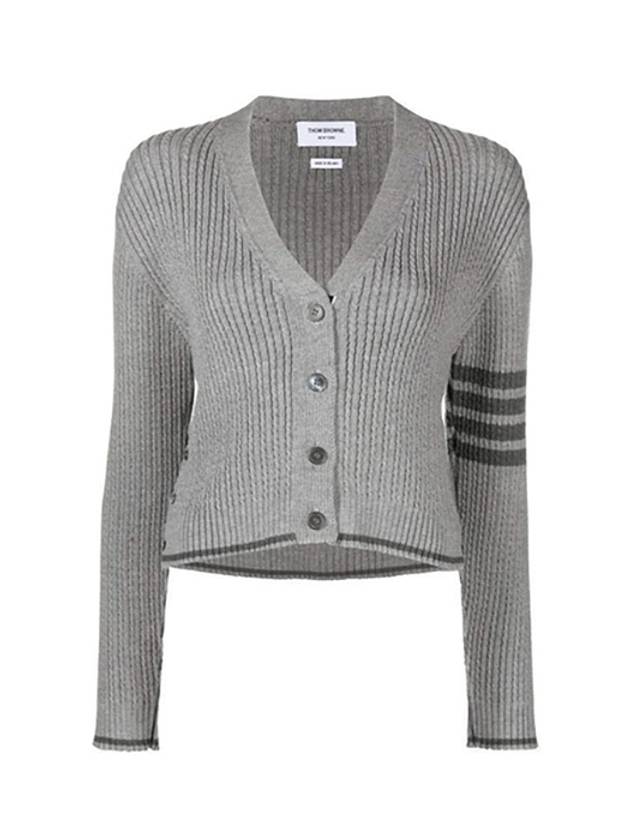 4 Bar Cable Wool Crop Cardigan Grey - THOM BROWNE - BALAAN 2