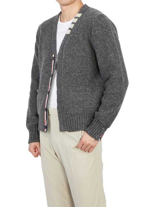 Reverse Jersey Stitch Donegal 4-Bar V-Neck Cardigan Grey - THOM BROWNE - BALAAN 9