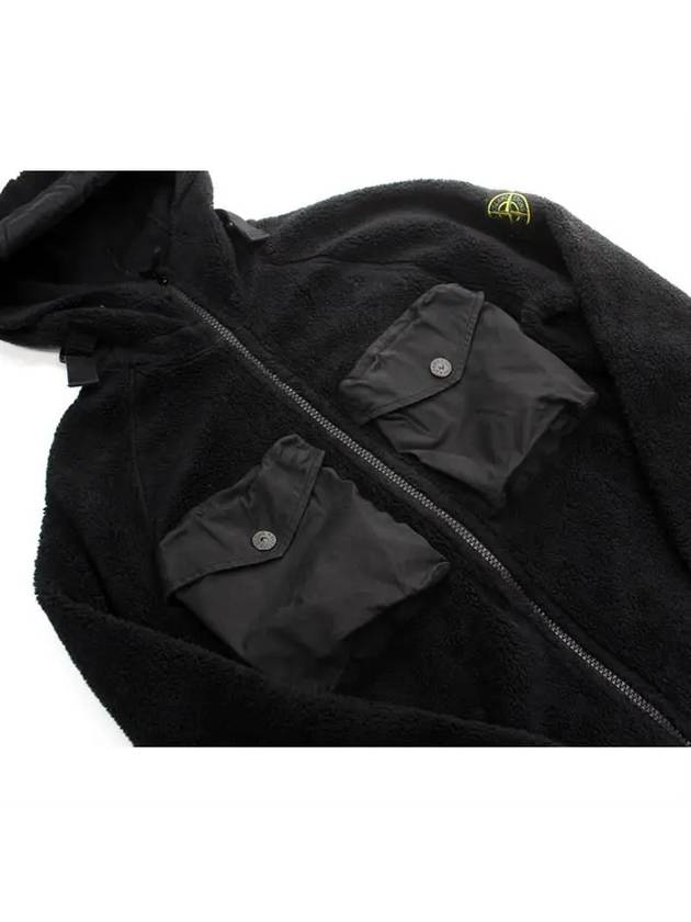 Men's Waffen Patch Shearling Hooded Jacket Black - STONE ISLAND - BALAAN 4
