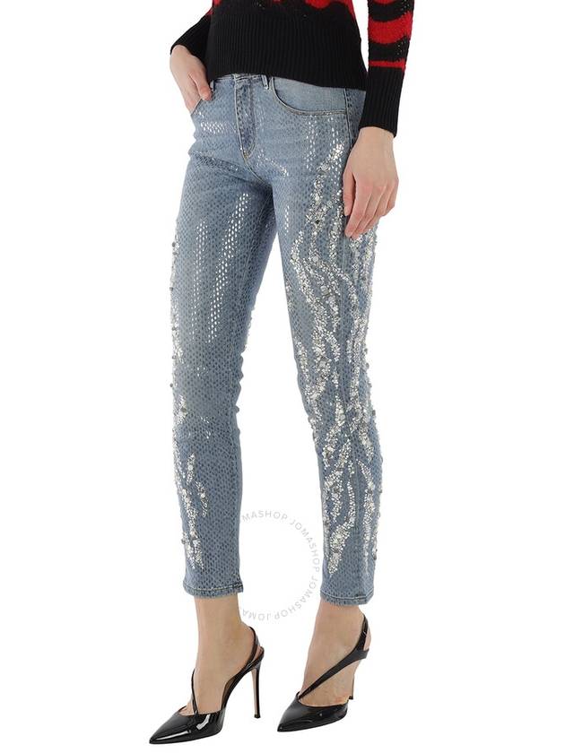 Roberto Cavalli Ladies Blue Cotton Denim Crystal Embroidery Skinny Jeans, Brand Size 42 (US Size 8) - ROBERTO CAVALLI - BALAAN 3