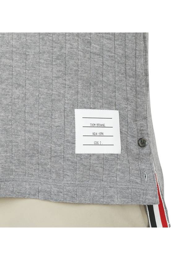 RWB Button Ribbed Polo Wool Knit Top Grey - THOM BROWNE - BALAAN 8