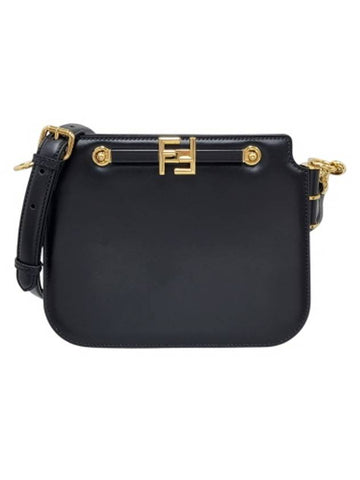 8BT349 Black leather gold logo decorated touch shoulder bag - FENDI - BALAAN 1