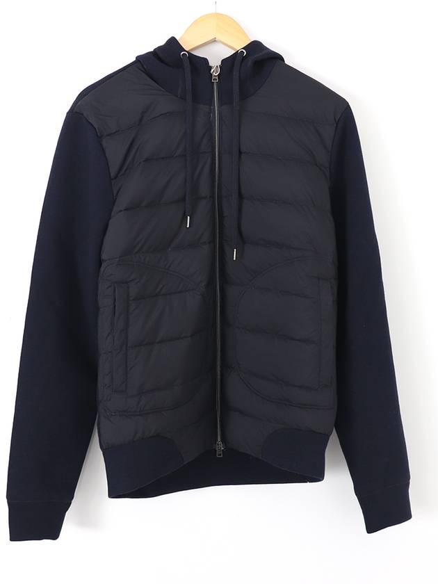 Men's Quilted Knit Down Hooded Jacket Navy - HERNO - BALAAN.