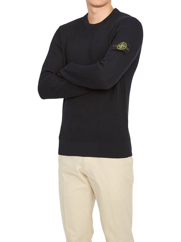 Crewneck Full Rib Wool Knit Top Navy - STONE ISLAND - BALAAN 6