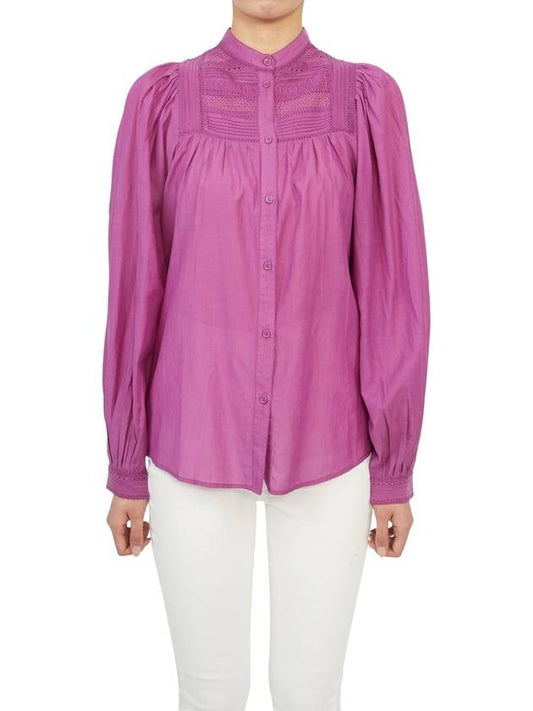 Women's Lace Insert Collar Long Sleeve Cotton Blouse Purple - VANESSA BRUNO - BALAAN 2