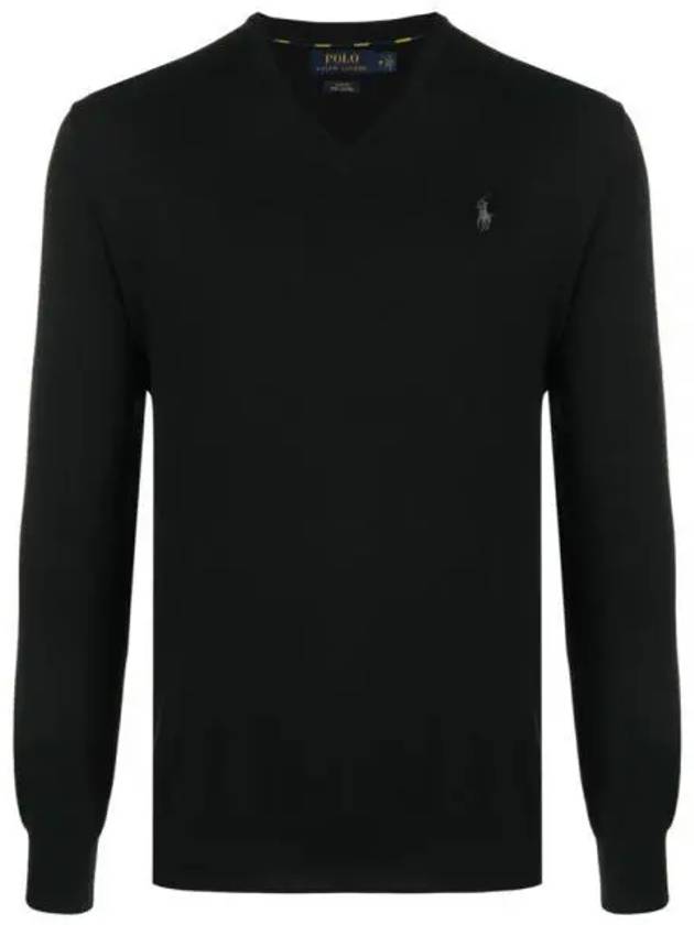 Embroidery Logo V Neck Knit Top Black - POLO RALPH LAUREN - BALAAN 2