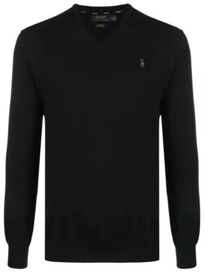 Embroidery Logo V Neck Knit Top Black - POLO RALPH LAUREN - BALAAN 2