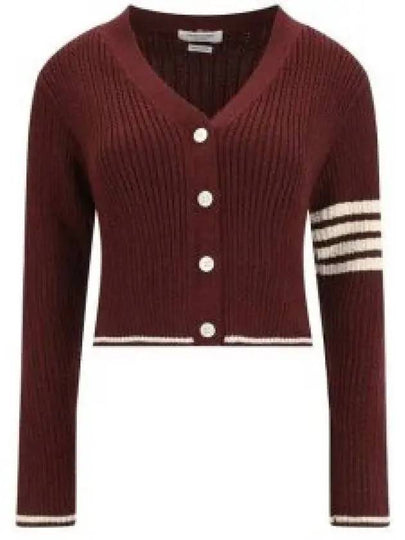 4 Bar Cable Wool Crop Cardigan Red - THOM BROWNE - BALAAN 2