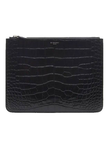 Crocodile Pattern Leather Clutch Bag Black - GIVENCHY - BALAAN 1