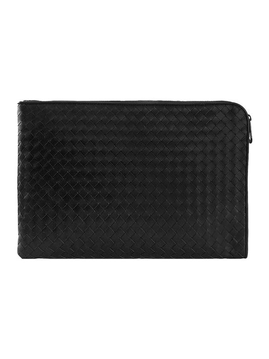 Intrecciato Weaving Zipper Medium Clutch Bag Black - BOTTEGA VENETA - BALAAN 1
