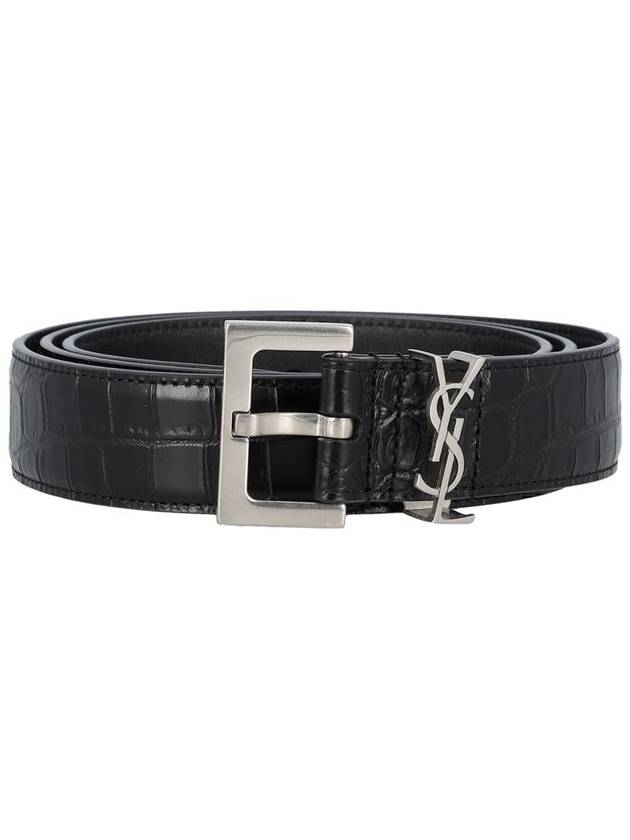 Monogram Crocodile Leather Belt Black - SAINT LAURENT - BALAAN 2