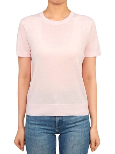 Women's Regal Wool Slim Crew Neck Short Sleeve T-Shirt Pink - THEORY - BALAAN 2