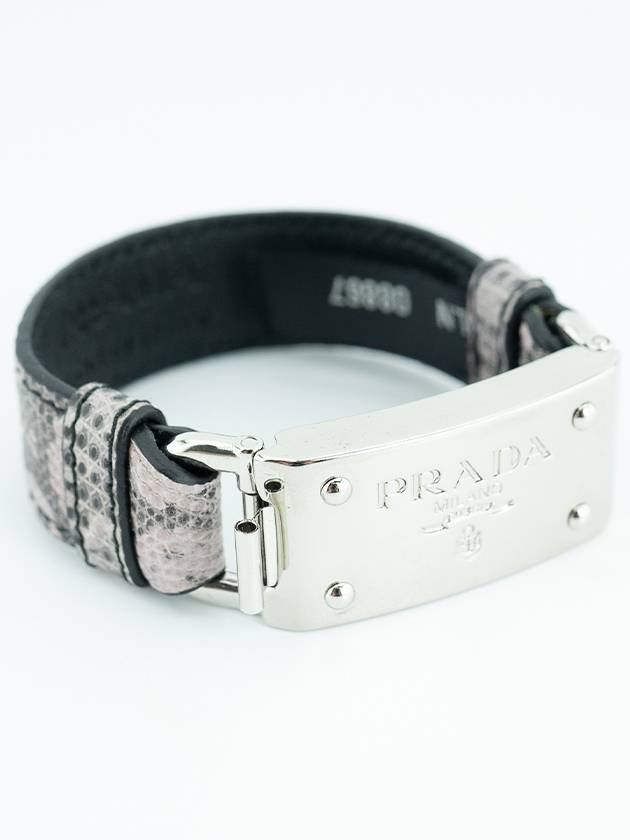 Logo Engraved Leather Bracelet Silver Green - PRADA - BALAAN 2