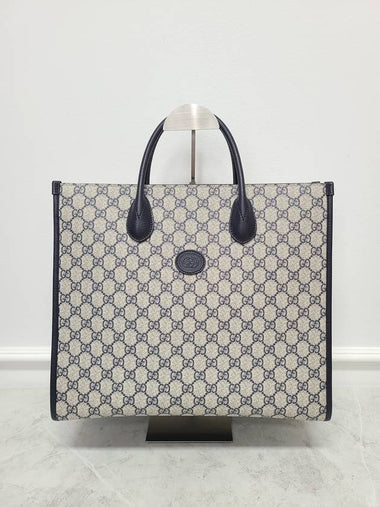 Navy Interlocking G Medium Tote Bag - GUCCI - BALAAN 1