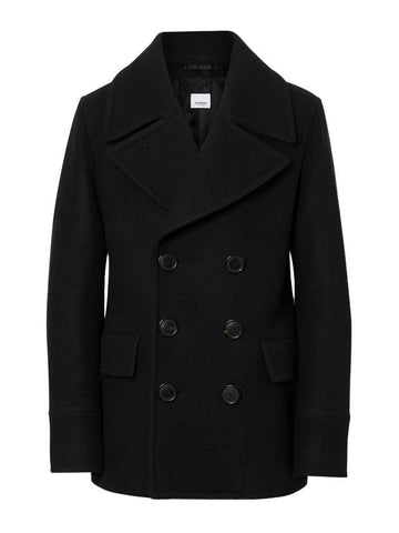 Men's Wool Pea Double Coat Black - BURBERRY - BALAAN 1