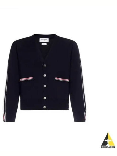 Men's Navy Side Intarsia Milano Stitch Wool Cardigan Navy - THOM BROWNE - BALAAN 2