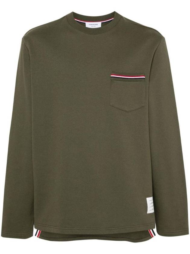 Crew neck long sleeve t shirt olive green - THOM BROWNE - BALAAN 1