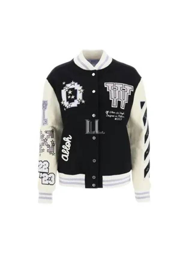 Women's Bling Patches Varsity Bomber Jacket Black - OFF WHITE - BALAAN 2