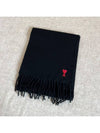 Small Heart Logo Wool Scarf Black - AMI - BALAAN 8