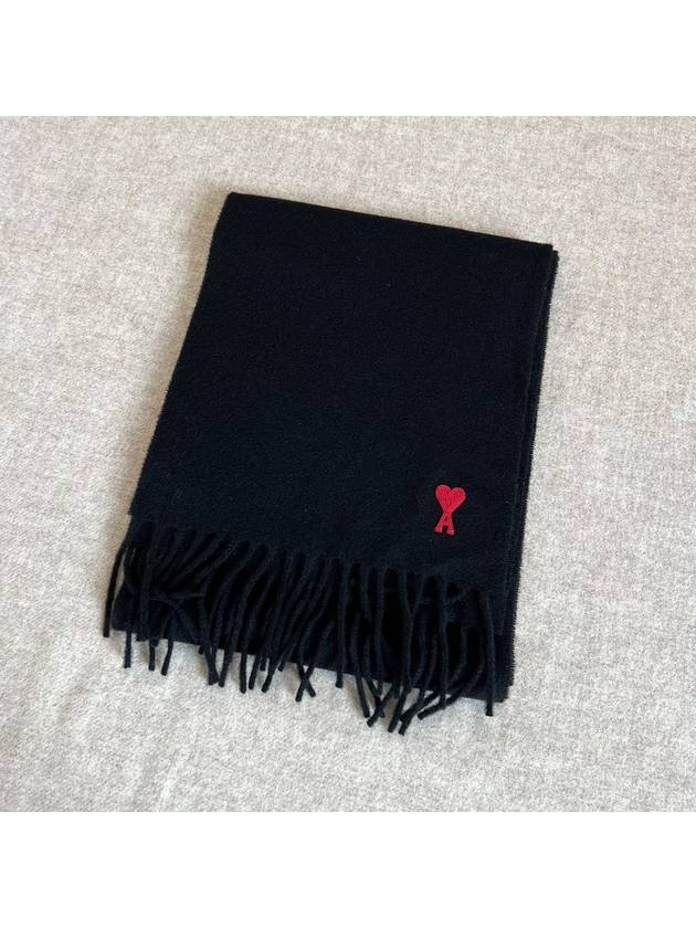 Small Heart Logo Wool Scarf Black - AMI - BALAAN 8