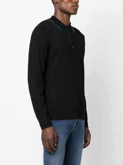 Embroidered Logo Merino Wool Polo Shirt Black - PAUL SMITH - BALAAN 2