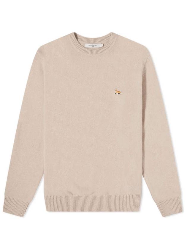 Baby Fox Patch Cosy Round Neck Wool Knit Top Beige - MAISON KITSUNE - BALAAN 1