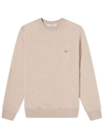 Baby Fox Patch Cozy Round Neck Knit Top Beige - MAISON KITSUNE - BALAAN 1