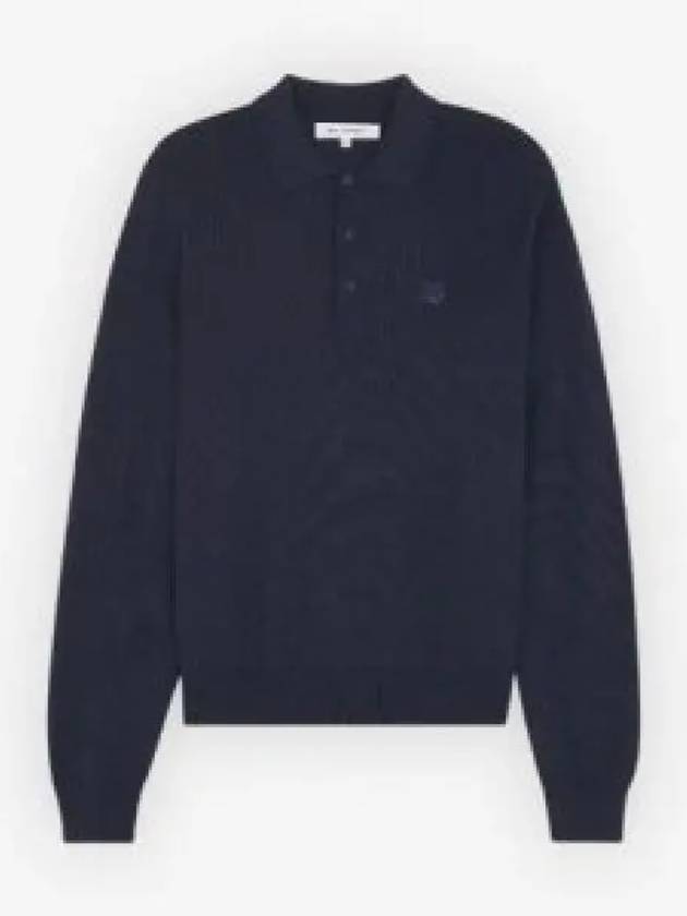 Fox Motif Knitted Polo Shirt Ink Blue - MAISON KITSUNE - BALAAN 2