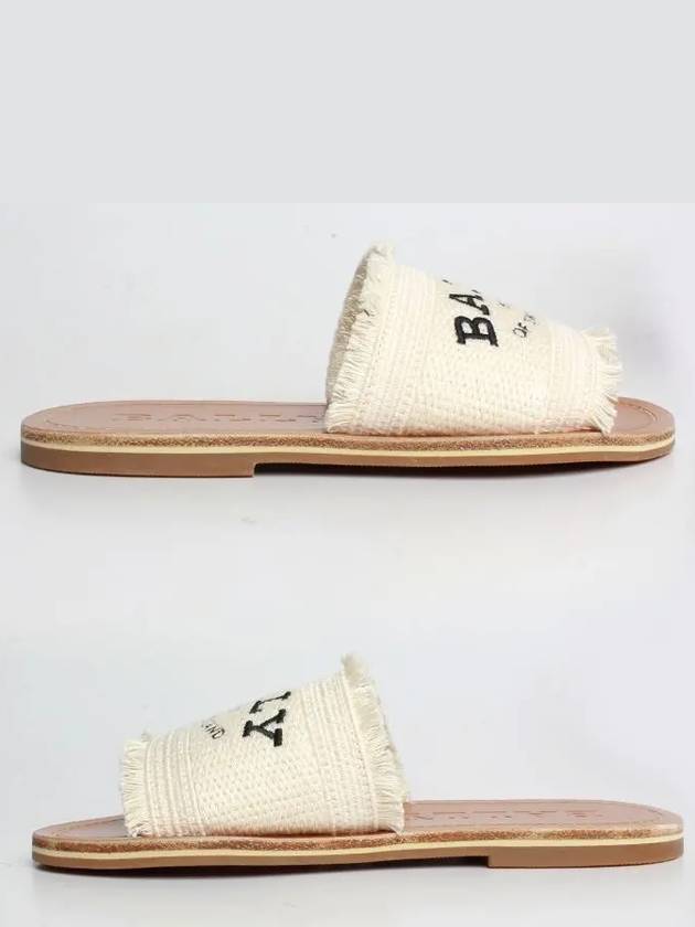 Embroidered Logo Bianca Flat Fabric Slippers Beige - BALLY - BALAAN 3