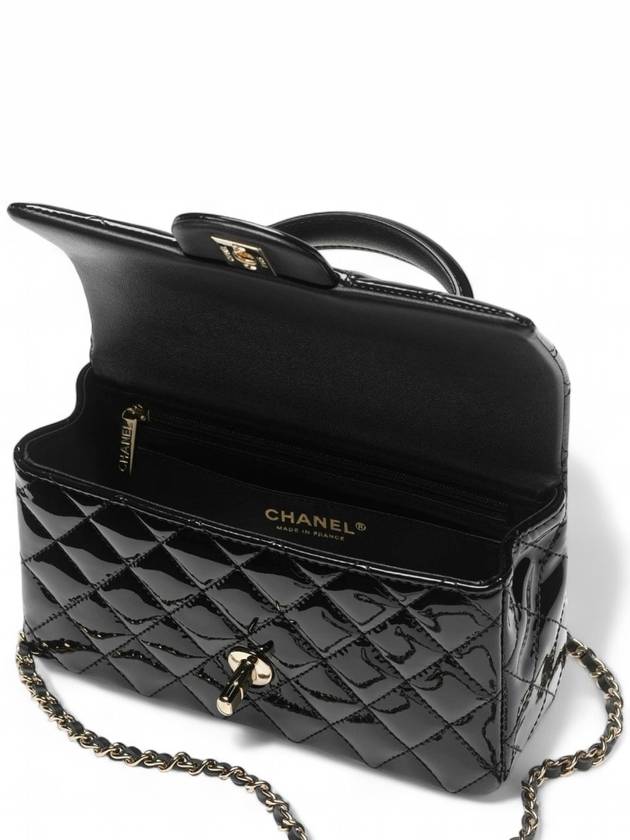 New Mini Top Handle Cross Bag Patent Black Gold AS2431 - CHANEL - BALAAN 4