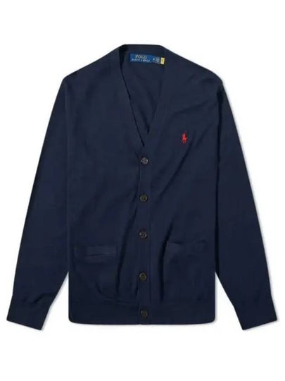 V-Neck Embroidery Logo Cardigan Navy - POLO RALPH LAUREN - BALAAN 2