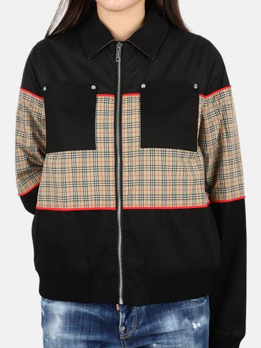 Kids Check Panel Harrington Zip-Up Jacket Black - BURBERRY - BALAAN 1