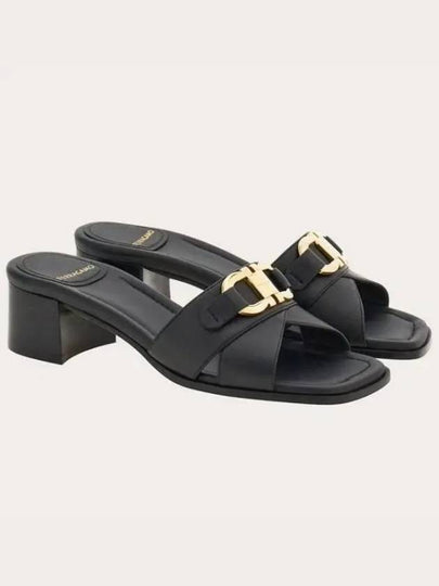 Gancini Ornament Slide Sandal Heels Black - SALVATORE FERRAGAMO - BALAAN 2