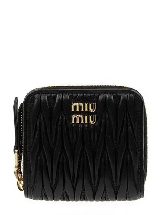 Matelasse Logo Zip Around Half Wallet Black - MIU MIU - BALAAN 2