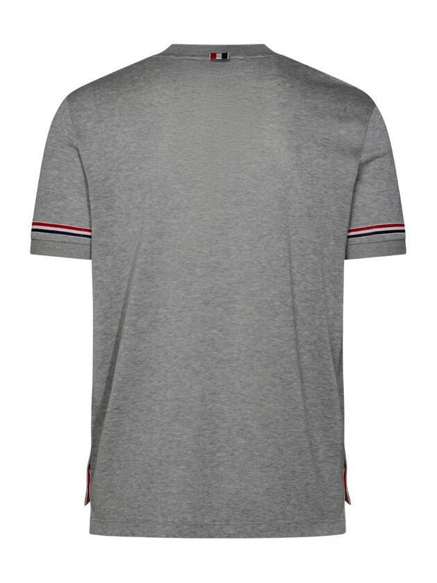 Striped Detail Crew Neck Cotton Short Sleeve T-Shirt Grey - THOM BROWNE - BALAAN 3