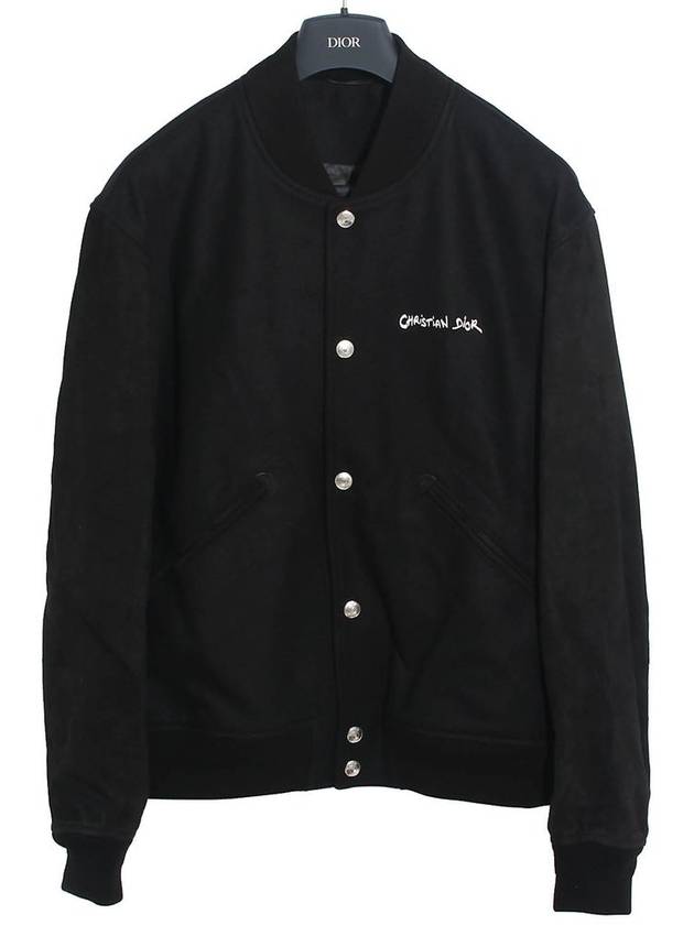 Tag Wool Blend Varsity Jacket Black - DIOR - BALAAN 3